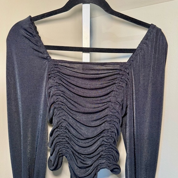 Intimately Free People Black Long Sleeved‎ off the shoulder Ruched Bodysuit XS - Picture 2 of 6